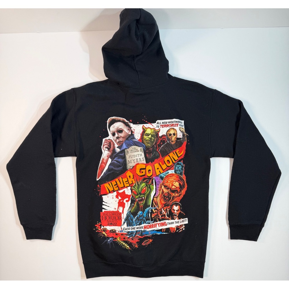 Universal Studios Halloween Horror Nights 2022 Never Go Alone Hoodie Small Black